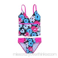 ACSUSS Kids Girls 2 Pieces Tankini Swimwear Floral V-Neck Crop Tops with Bottoms Swimsuit Beachwear Blue B07KBZJCRP